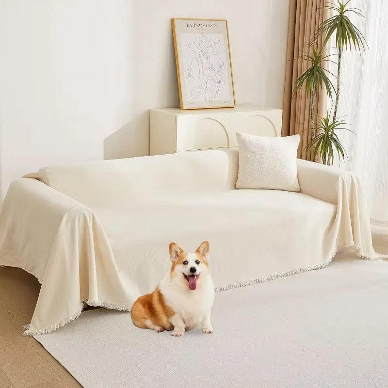 Couch Cover for Pets Beige Couch Covers L Shape Chenille Couch Cushion Covers for Pets, Throw Couch for Dogs, Kids,71" X118"
