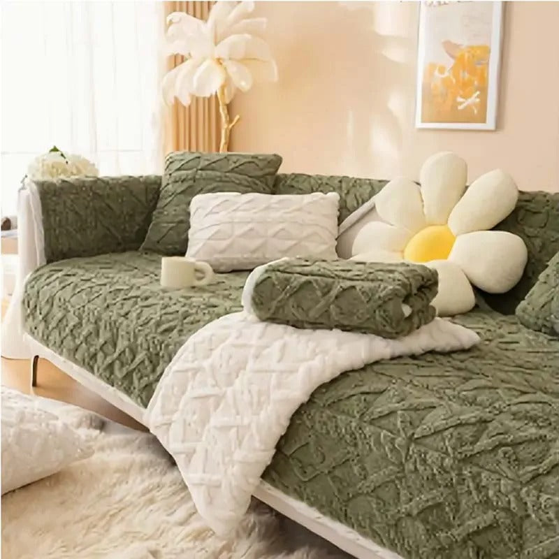 1pc Cozy Thick Quilted Sofa Cover in Autumn & Winter - Plush 100% Cashmere, Non-Slip, Bohemian Style