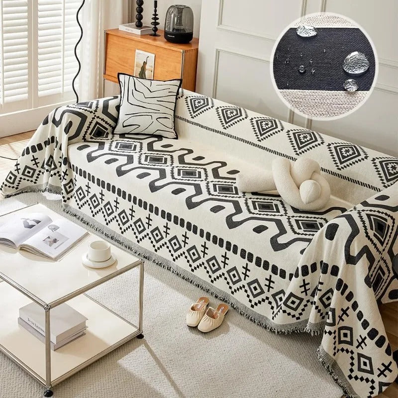 Water Resistant Boho Couch Cover, Covers for 3 Cushion Couch Sofa Pet Friendly, Thick, Dirt Resistant (Dark Black, 71" x 118")