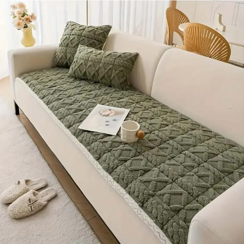 1pc Cozy Thick Quilted Sofa Cover in Autumn & Winter - Plush 100% Cashmere, Non-Slip, Bohemian Style