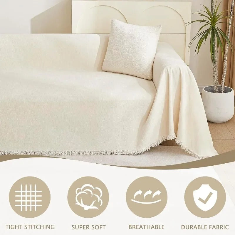 Couch Cover for Pets Beige Couch Covers L Shape Chenille Couch Cushion Covers for Pets, Throw Couch for Dogs, Kids,71" X118"
