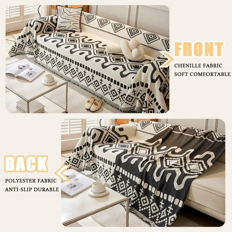 Water Resistant Boho Couch Cover, Covers for 3 Cushion Couch Sofa Pet Friendly, Thick, Dirt Resistant (Dark Black, 71" x 118")