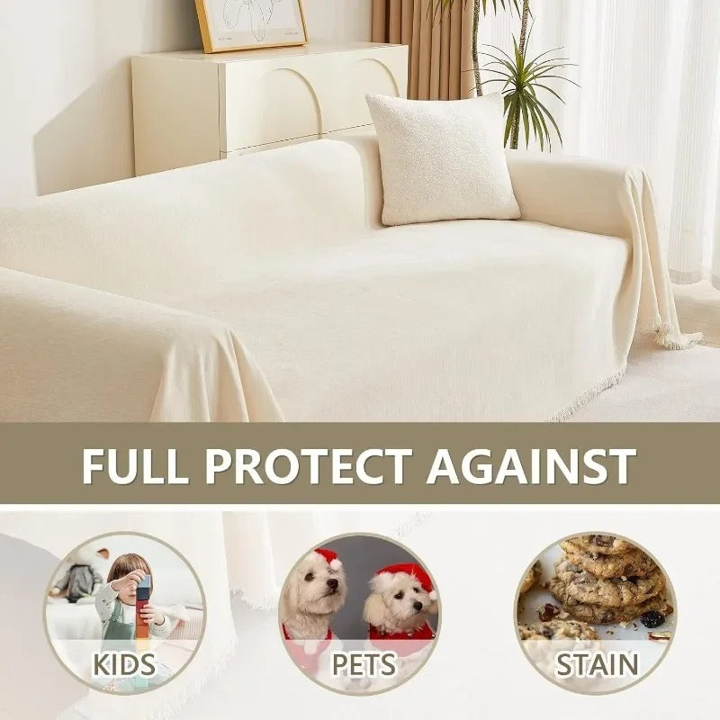 Couch Cover for Pets Beige Couch Covers L Shape Chenille Couch Cushion Covers for Pets, Throw Couch for Dogs, Kids,71" X118"