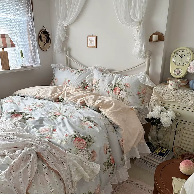 100% Cotton Soft Bedding Set French Princess Style Duvet Cover Bedclothes Bedspread Pillowcases Flat Sheets Comforter Sets