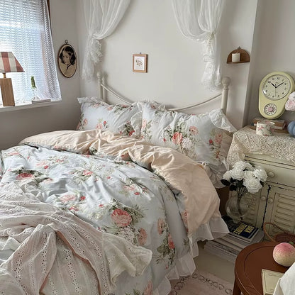100% Cotton Soft Bedding Set French Princess Style Duvet Cover Bedclothes Bedspread Pillowcases Flat Sheets Comforter Sets