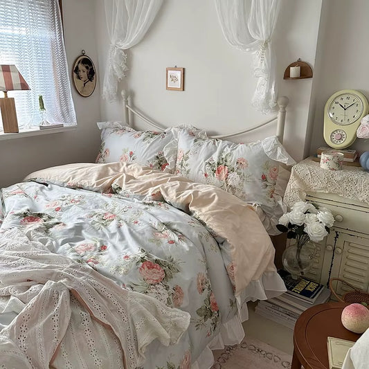 100% Cotton Soft Bedding Set French Princess Style Duvet Cover Bedclothes Bedspread Pillowcases Flat Sheets Comforter Sets