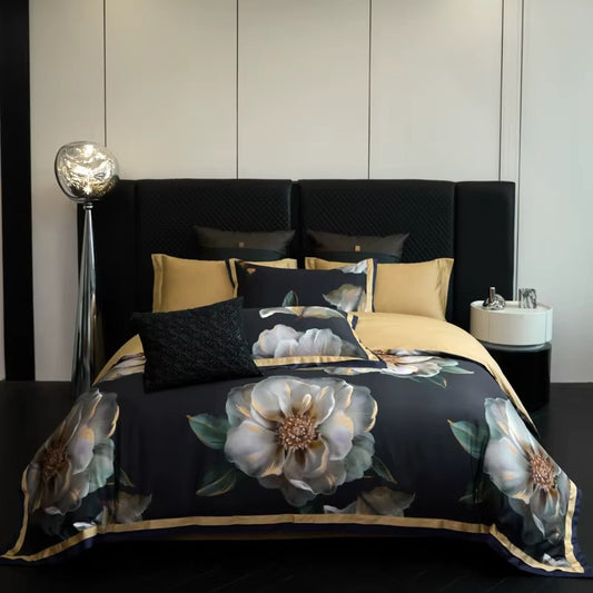 4Pcs Bedding Set 1000TC Egyptian Cotton Flowers Print Duvet cover Set Bed Sheet Fitted Sheet Pillowcases Queen King Size Bed Set