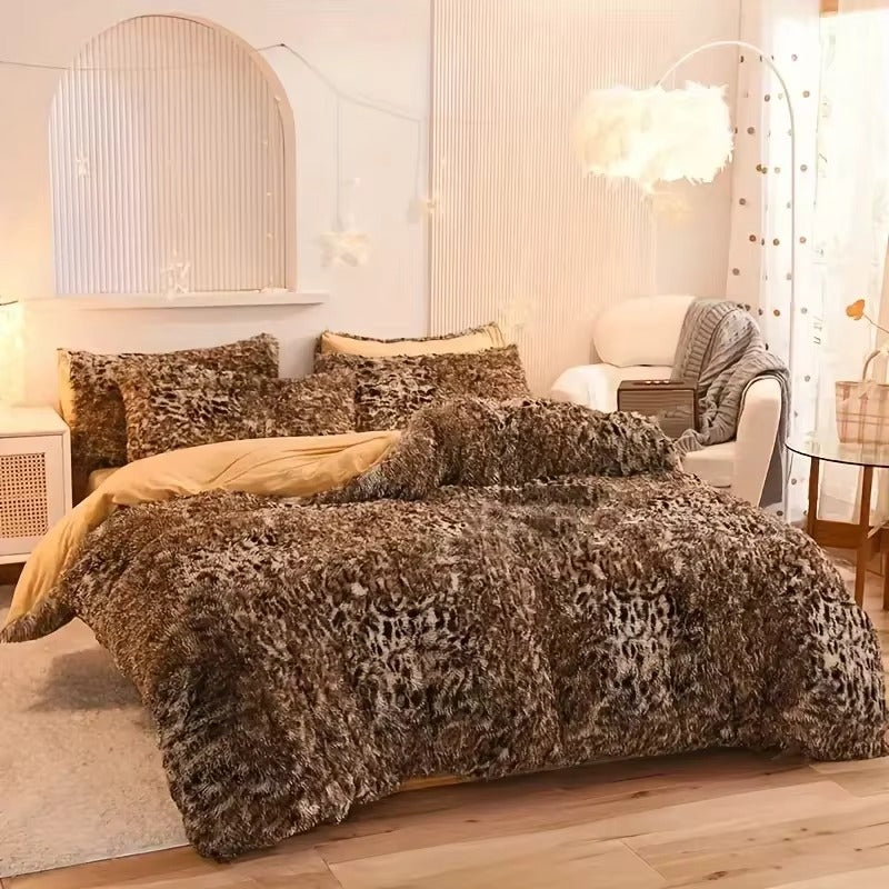 4Pcs Shaggy Coral Fleece Warm Cozy Bedding Set Mink Velvet Duvet Cover Set Bed Comforter Cover Blanket Pillowcase Beding Set
