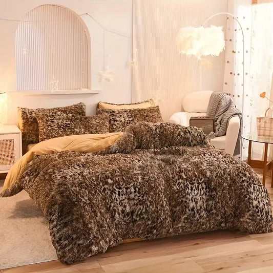 4Pcs Shaggy Coral Fleece Warm Cozy Bedding Set Mink Velvet Duvet Cover Set Bed Comforter Cover Blanket Pillowcase Beding Set