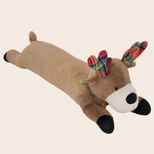 Christmas Animal Series: Reindeer Shaped Throw Pillow with Bell & Faux Rabbit Fur Long Body Pillow for Festive Home Decor