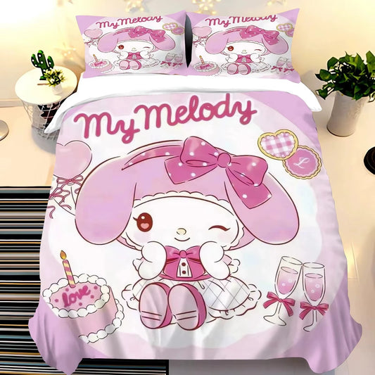 Melody My Melody Cartoon Anime Duvet Cover Set Comforter King Size Bedding Queen Twin Children Bedroom Decoration
