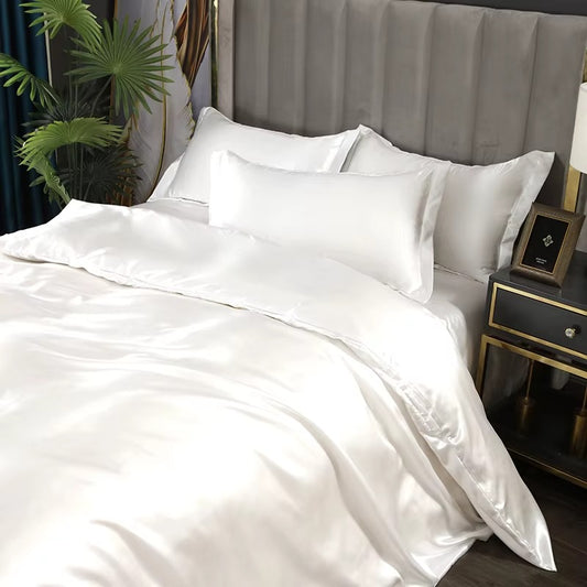 Monnom New European Satin Duvet Cover Set Include Duvet Cove Flat Sheet and Pillowcases Double Single Size Bedding Set AU- Queen