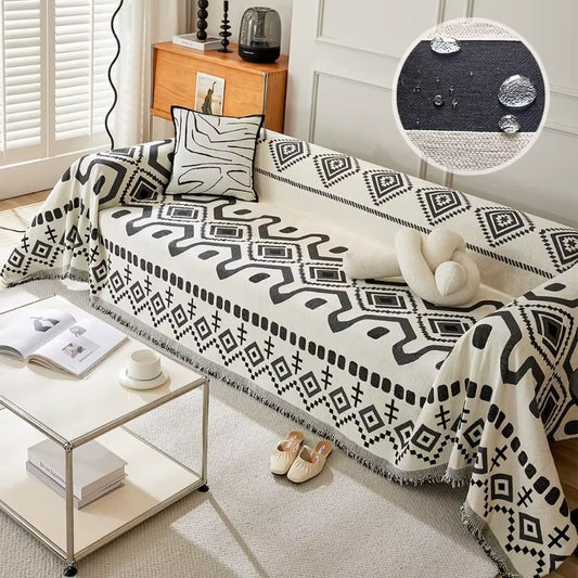 Water Resistant Boho Couch Cover,  Covers for 3 Cushion Couch Sofa Pet Friendly, Thick, Dirt Resistant (Dark Black, 71" x 118")