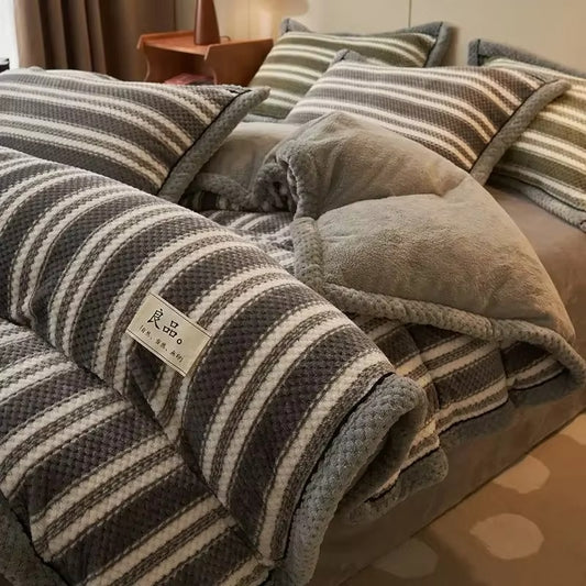 Winter Thick Milk Fleece Bedding Set Queen King Plush Duvet Cover Set Warmth Comforter Quilt Cover Bedsheet Set Warm Bedspread