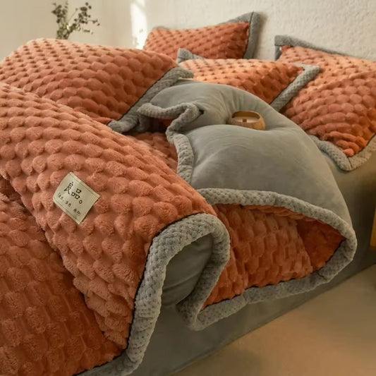 Winter Thick Velvet Bedding Set Queen Plush Duvet Cover Set Warmth Comforter Quilt Cover Bedsheet Pillowcase 4pc Set Bedspread