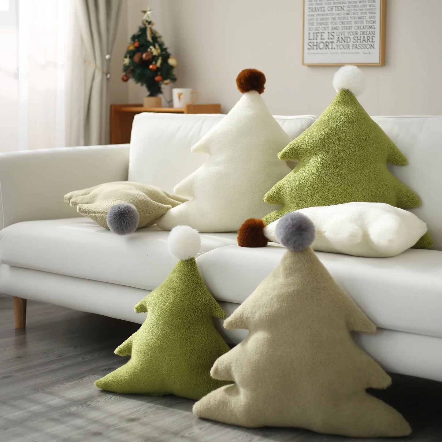 2 Pcs Christmas Throw Pillows Stuffed Tree Shaped Pillow Cute Soft Tree Throw Pillow Decorative Cute Pillows Home Decorations