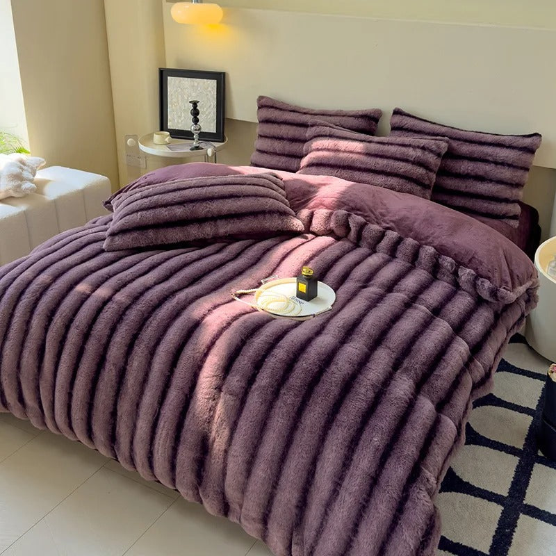 2024 new rabbit velvet milk velvet thickened rabbit fur warm four-piece set, 1.5m 1.8m bed sheet four-piece set