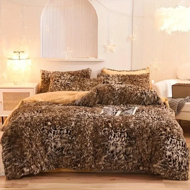 4Pcs Shaggy Coral Fleece Warm Cozy Bedding Set Mink Velvet Duvet Cover Set Bed Comforter Cover Blanket Pillowcase Beding Set