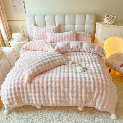 High-end Tuscan Faux Fur Warm Autumn Winter Bedding Set White Thickend Warmth Double Duvet Cover Set Cozy Comforter Cover Sets
