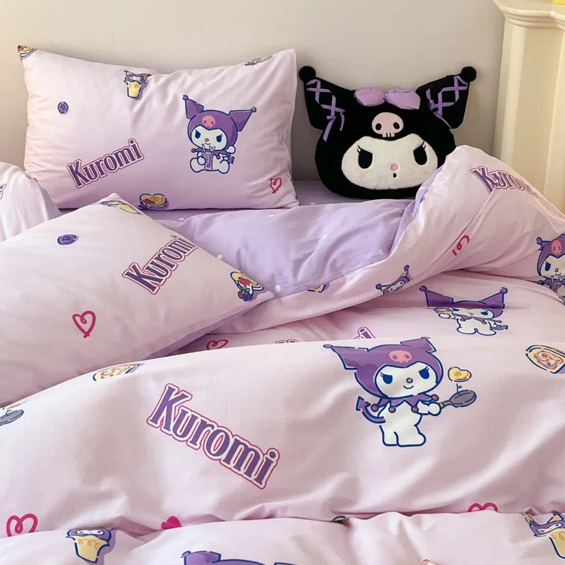 Kuromi Cartoon Duvet Cover Kids Bedding Set Student Dormitory Cute Duvet Cover for Bedroom Decoration Queen King Single Double