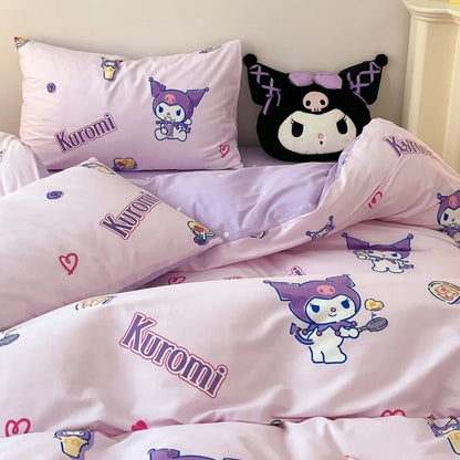 Kuromi Cartoon Duvet Cover Kids Bedding Set Student Dormitory Cute Duvet Cover for Bedroom Decoration Queen King Single Double