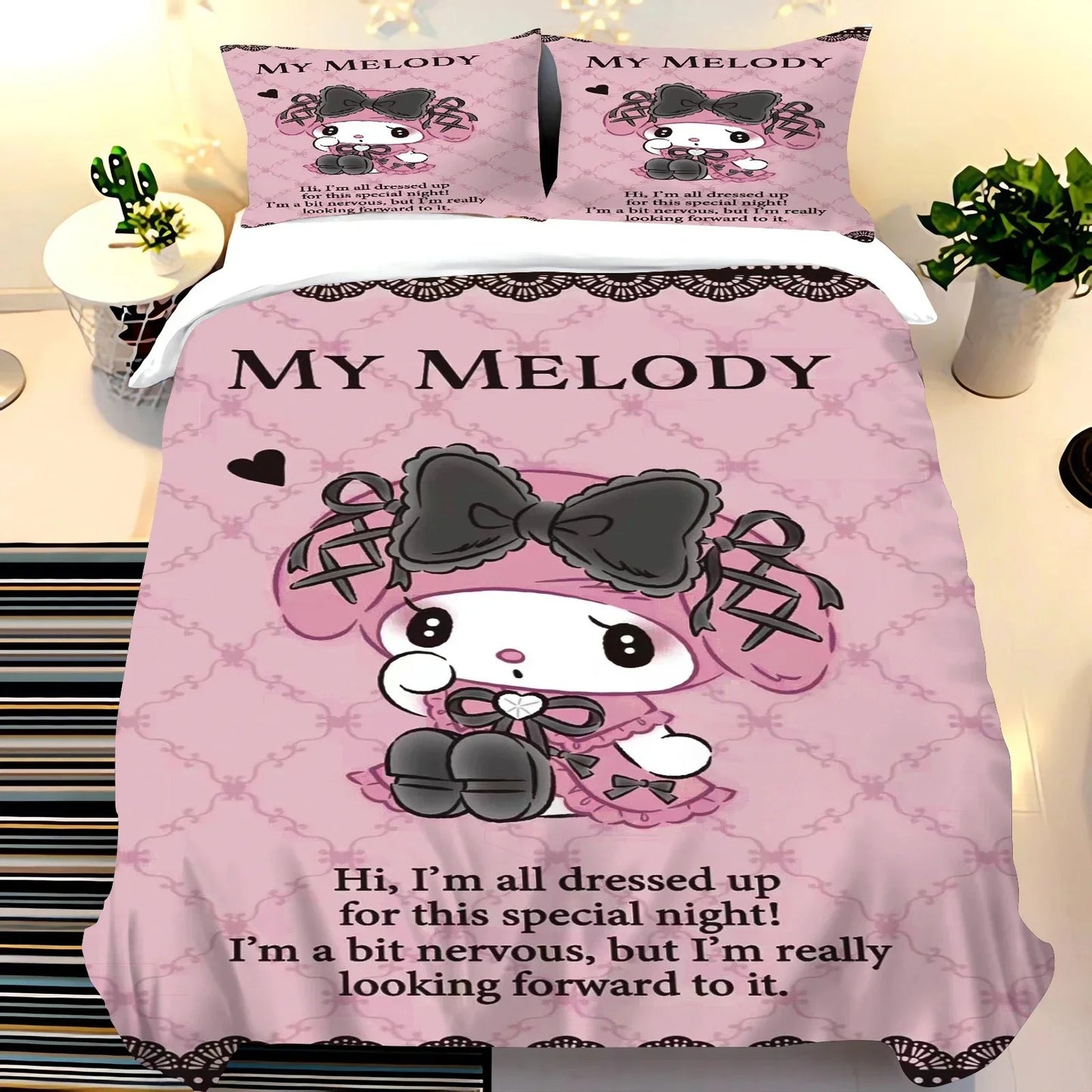 Melody My Melody Cartoon Anime Duvet Cover Set Comforter King Size Bedding Queen Twin Children Bedroom Decoration