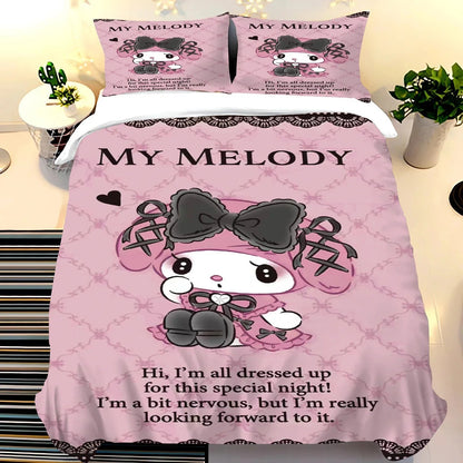 Melody My Melody Cartoon Anime Duvet Cover Set Comforter King Size Bedding Queen Twin Children Bedroom Decoration
