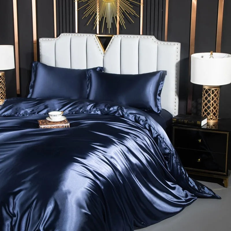 Monnom New European Satin Duvet Cover Set Include Duvet Cove Flat Sheet and Pillowcases Double Single Size Bedding Set AU- Queen