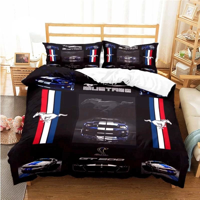 Mustang Car Pattern Duvet Cover Set Bedding for Aldult Kids Bed Set Game Quilt Cover Comforter Cover Bedding Set