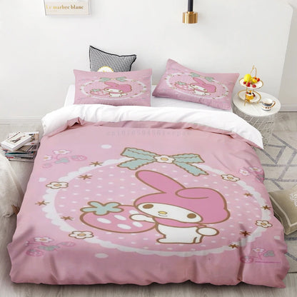 My Melody Pink Cartoon Duvet Cover Comforter Cover for Bedroom Decoration Children Teen Best Gift Double Single Bedding Set