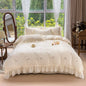 Rose Flowers Embroidery Bedding Set Queen King Size Beige Soft Polyester Duvet Cover Fitted Bed Sheet Pillowcases Home Textile