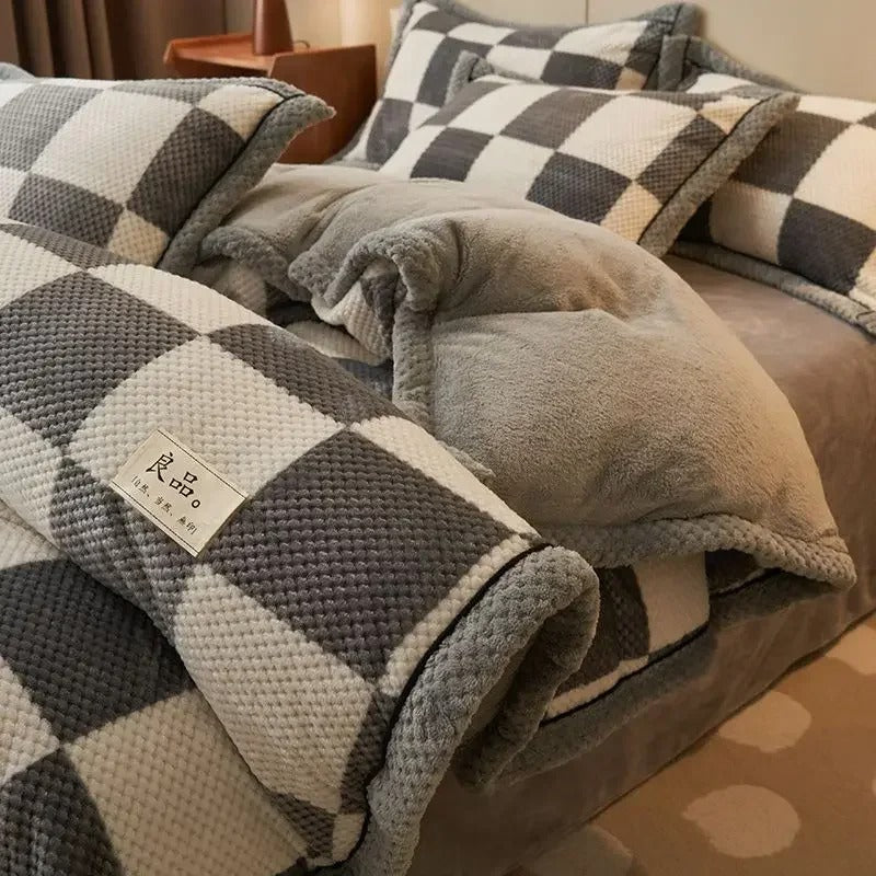 Winter Thick Milk Fleece Bedding Set Queen King Plush Duvet Cover Set Warmth Comforter Quilt Cover Bedsheet Set Warm Bedspread