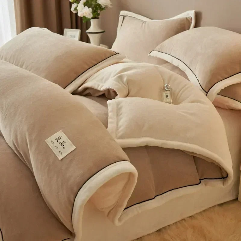 Winter Thicken Warm Plush Duvet Cover Set Bed Linens Set with Quilt Cover Bedsheet Pillowcase 4pcs Luxury Queen Size Bedding Set