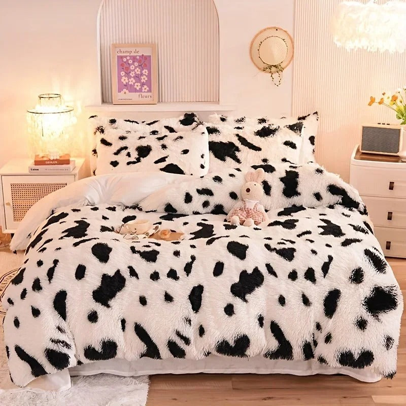 4Pcs Shaggy Coral Fleece Warm Cozy Bedding Set Mink Velvet Duvet Cover Set Bed Comforter Cover Blanket Pillowcase Beding Set
