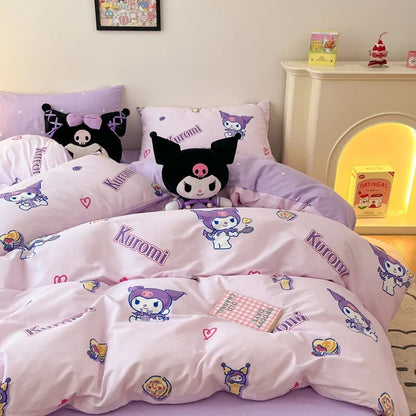 Kuromi Cartoon Duvet Cover Kids Bedding Set Student Dormitory Cute Duvet Cover for Bedroom Decoration Queen King Single Double