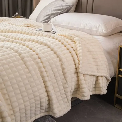 Large Soft Fuzzy Plush Flannel Blanket, Warm Cozy Ribbed Microfiber For Sofa And Bed, Lightweight Striped For All Seasons
