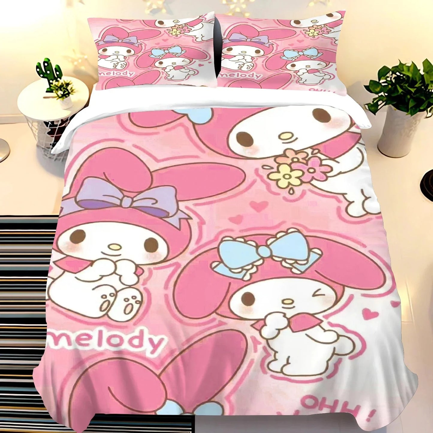 Melody My Melody Cartoon Anime Duvet Cover Set Comforter King Size Bedding Queen Twin Children Bedroom Decoration