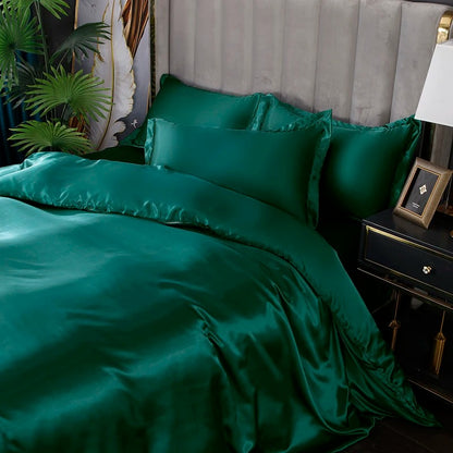 Monnom New European Satin Duvet Cover Set Include Duvet Cove Flat Sheet and Pillowcases Double Single Size Bedding Set AU- Queen