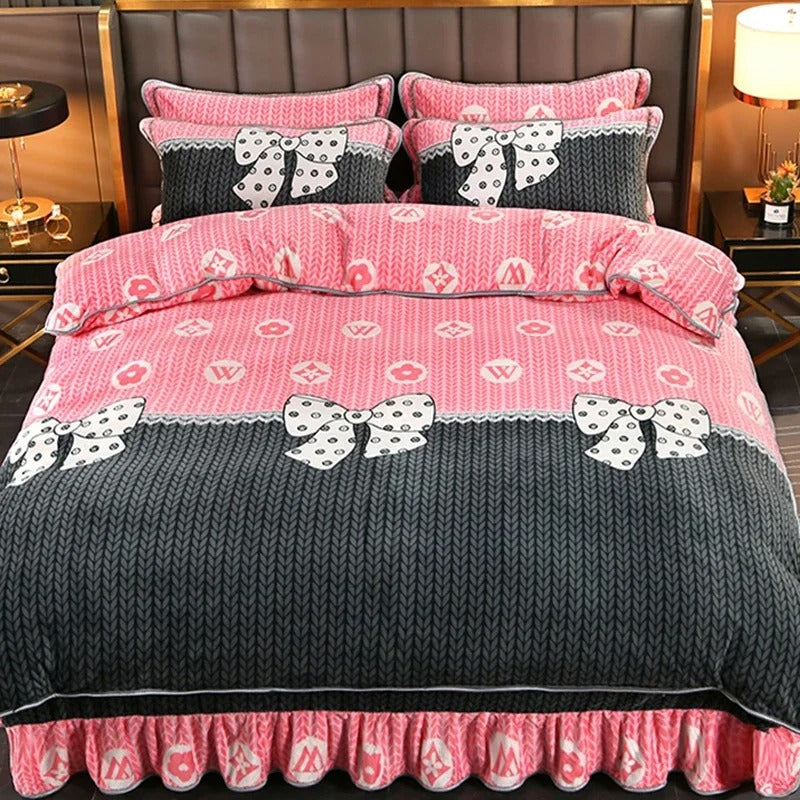 Winter Coral Velvet Four Piece Simple Fashion Thickened Double Sided Milk Flannel Sheet Home Bed Set Comforter Bed Set