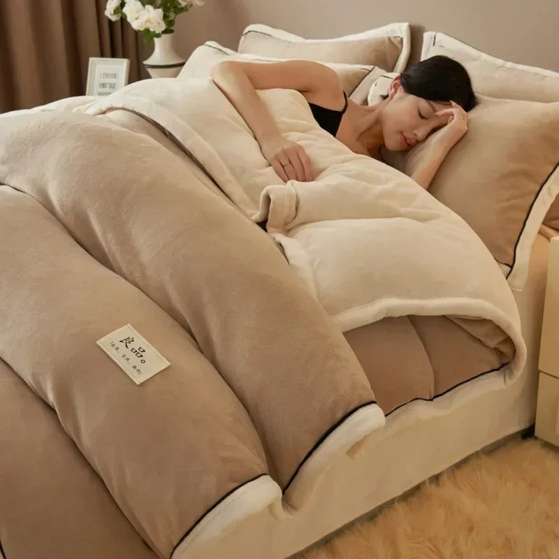 Winter Thicken Warm Plush Duvet Cover Set Bed Linens Set with Quilt Cover Bedsheet Pillowcase 4pcs Luxury Queen Size Bedding Set