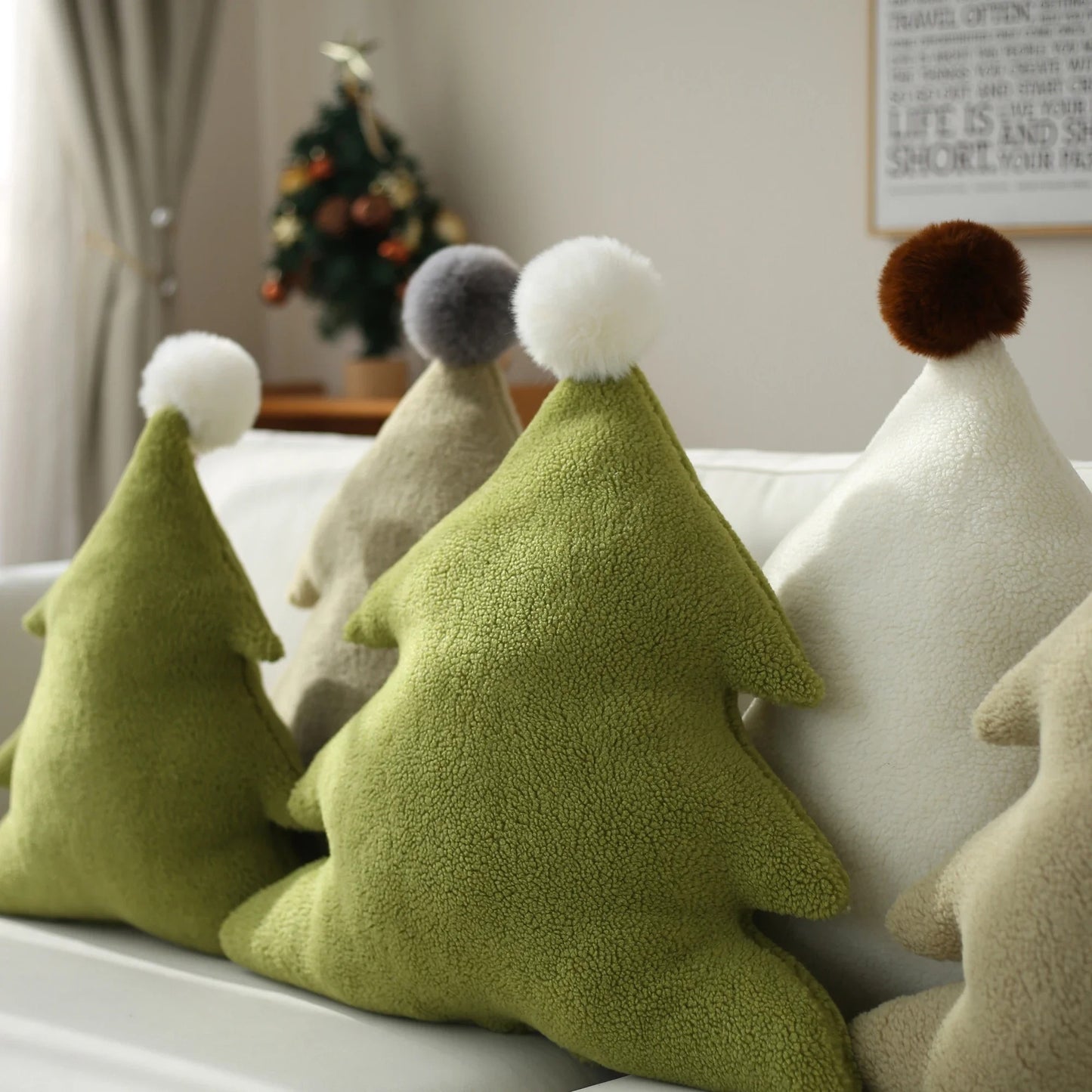 2 Pcs Christmas Throw Pillows Stuffed Tree Shaped Pillow Cute Soft Tree Throw Pillow Decorative Cute Pillows Home Decorations