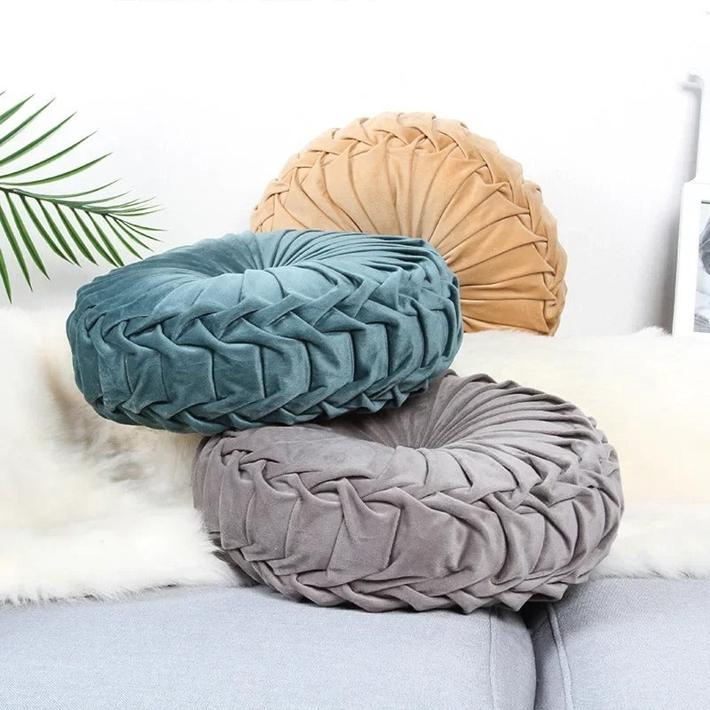 35x35cm Velvet Pleated Seat Cushion Round Pumpkin Throw Pillow for Sofa Couch Floor Baywindow Cushion Home Decor
