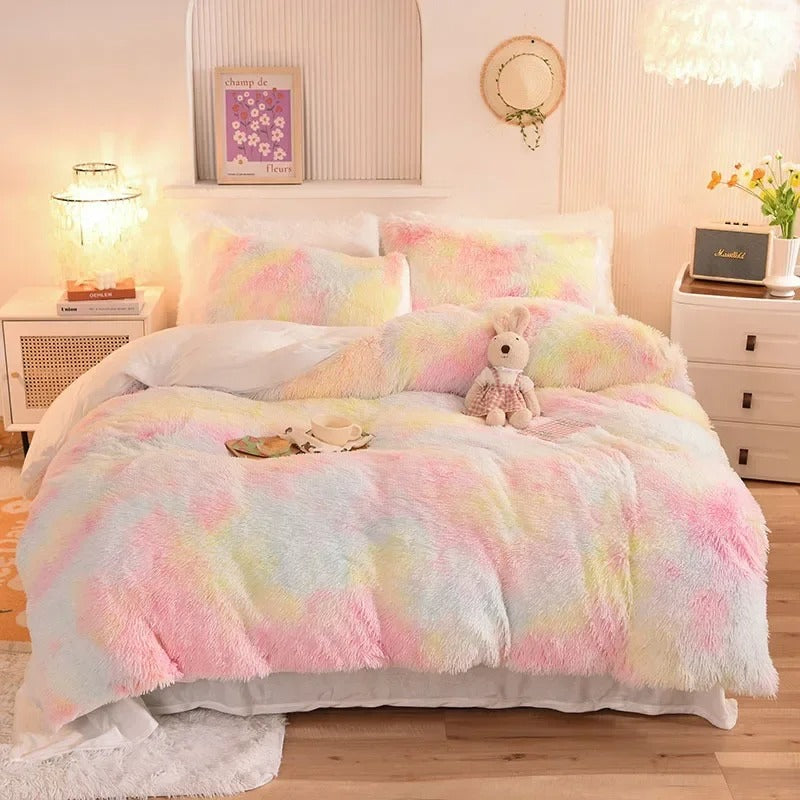 4Pcs Shaggy Coral Fleece Warm Cozy Bedding Set Mink Velvet Duvet Cover Set Bed Comforter Cover Blanket Pillowcase Beding Set