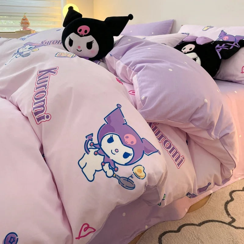 Kuromi Cartoon Duvet Cover Kids Bedding Set Student Dormitory Cute Duvet Cover for Bedroom Decoration Queen King Single Double