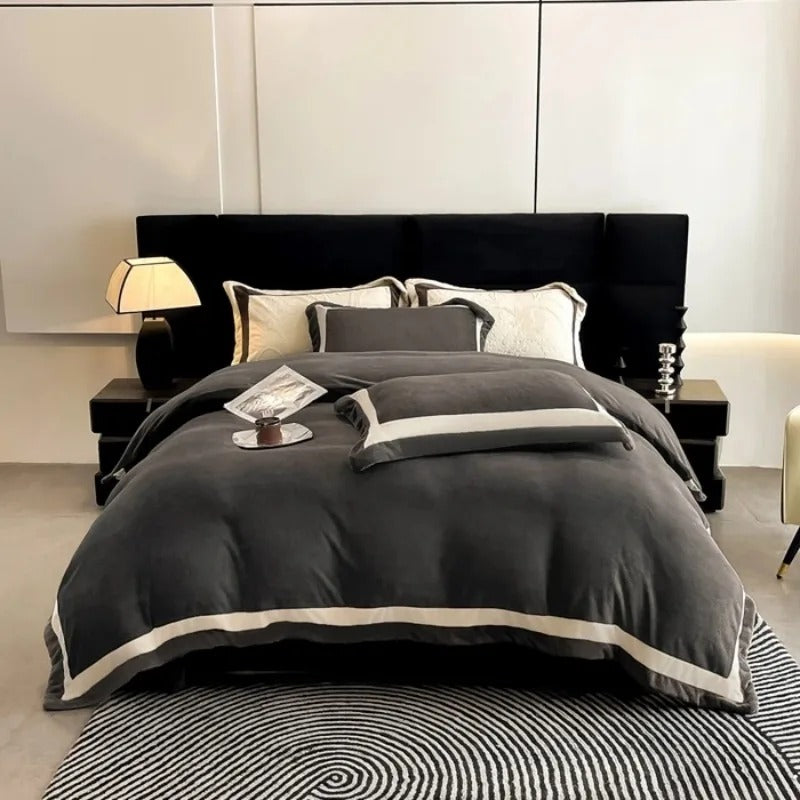 Light luxury high-end winter thickened carved milk fleece four-piece set coral fleece double-sided bed sheet quilt cover fleece