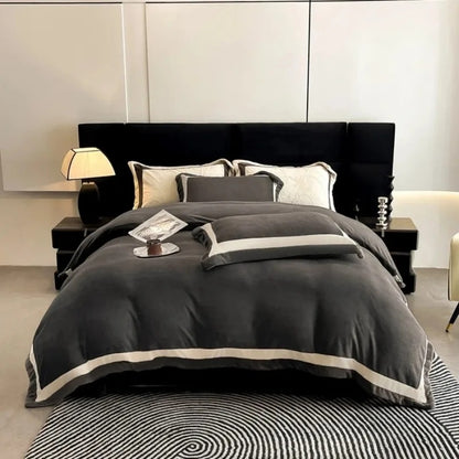 Light luxury high-end winter thickened carved milk fleece four-piece set coral fleece double-sided bed sheet quilt cover fleece