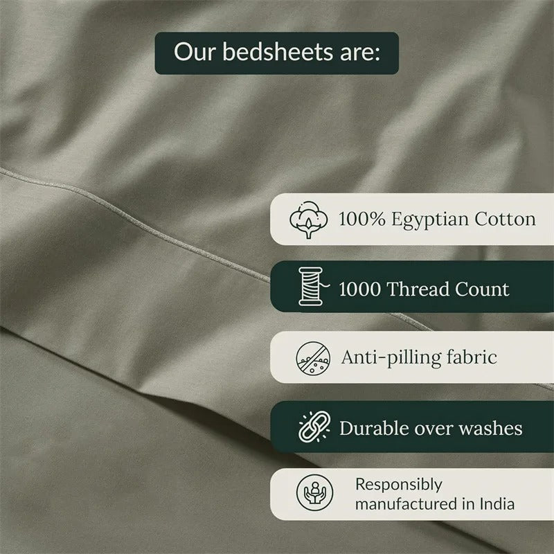 Luxury 100% Egyptian Cotton Bed Sheets Set 1000TC Bedding Set 4/6 Pieces Flat Fitted Sheet Pillowcase Double King Queen Size