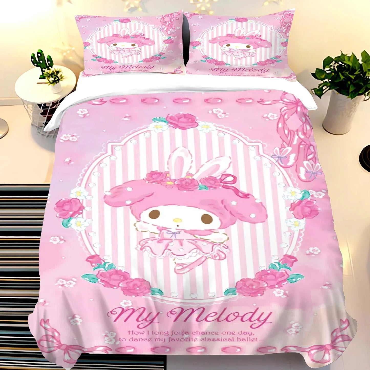 Melody My Melody Cartoon Anime Duvet Cover Set Comforter King Size Bedding Queen Twin Children Bedroom Decoration