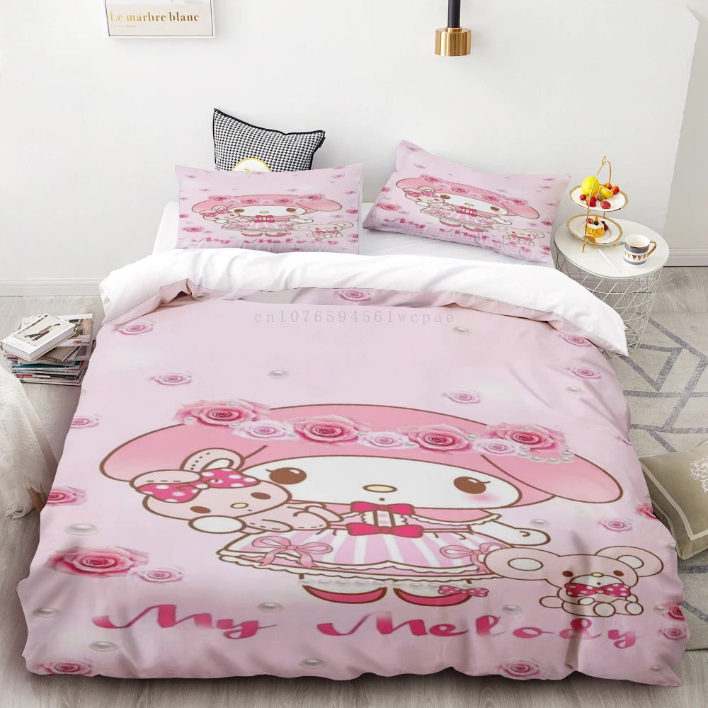 My Melody Pink Cartoon Duvet Cover Comforter Cover for Bedroom Decoration Children Teen Best Gift Double Single Bedding Set
