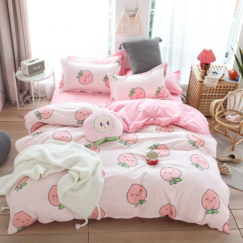 Pink Strawberry Comforter Bedding Sets Bed Sheets Cute Fruit Duvet Cover King Queen Size Gift For Girl Kids Lovely Bedspread